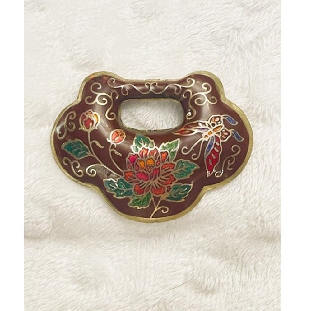 Antique Chinese Cloisonne Enamel Floral & Butterfly Padlock Pendant (1900s) RARE